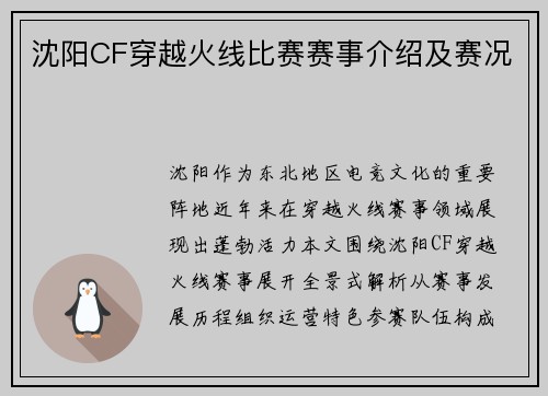沈阳CF穿越火线比赛赛事介绍及赛况